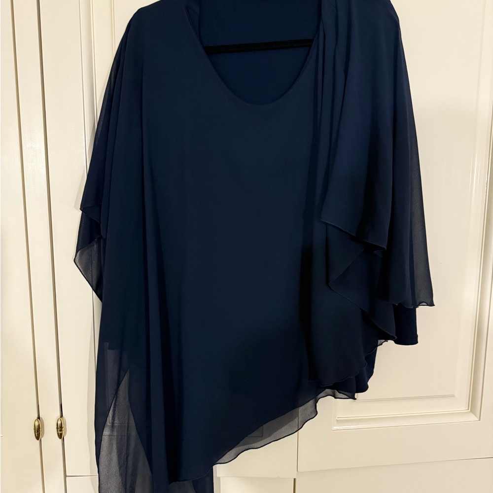 Elegant Navy Blue Chiffon Poncho
